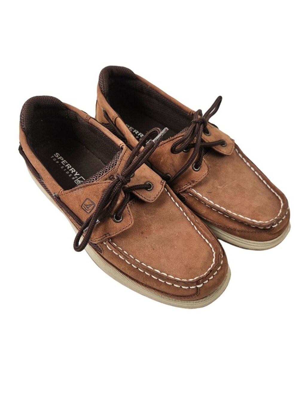 Sperry Top Sider Boys Lanyard Boat Shoes Leather Upper Size 5.5M Brown Casual